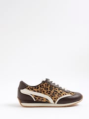 River Island Brown Leopard Print Lace-Up Trainers - Image 1 of 5