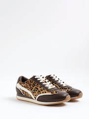 River Island Brown Leopard Print Lace-Up Trainers - Image 2 of 5