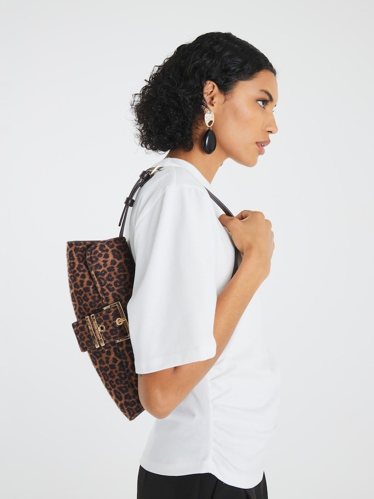 River Island Leopard Print Buckle Front Shoulder Bag - Imagen 6 de 6