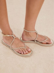 River Island Gold Embellished Twist Flat Sandals - Image 1 of 5
