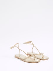 River Island Gold Embellished Twist Flat Sandals - Image 2 of 5