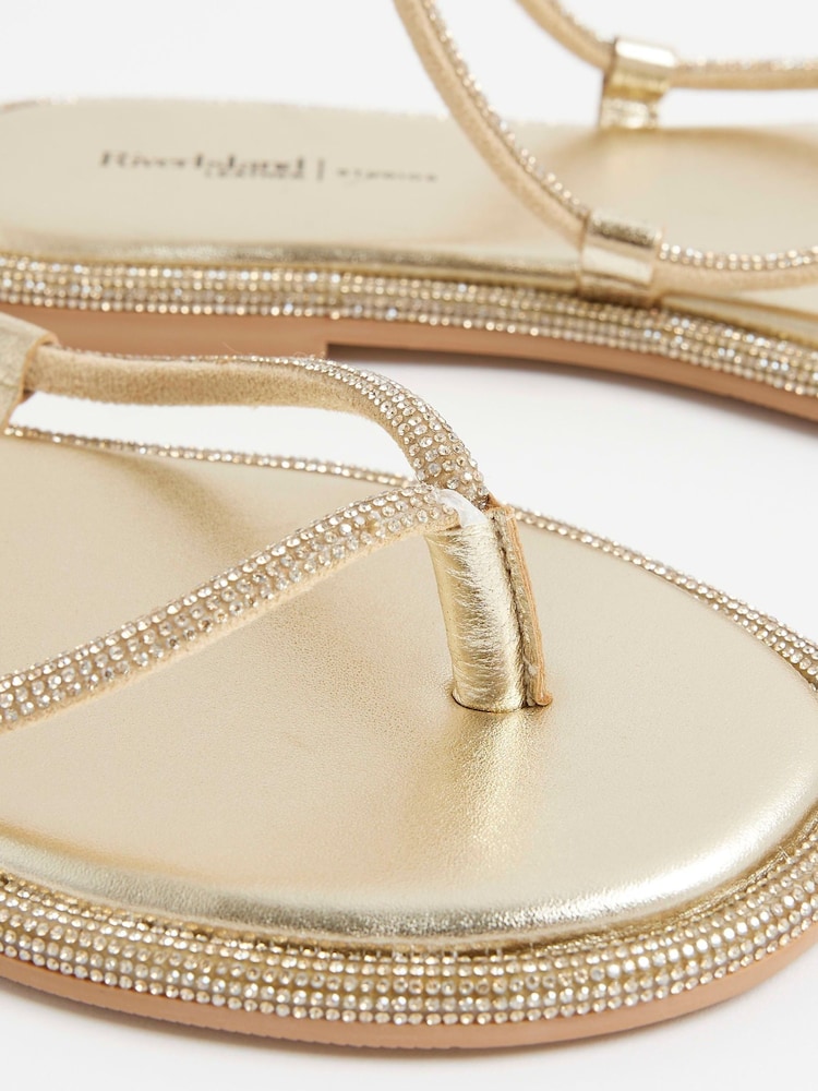 River Island Gold Embellished Twist Flat Sandals - Image 5 of 5