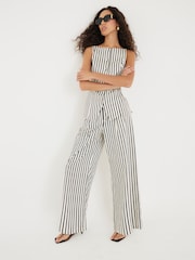 River Island Cream Stripe Wide Leg Trousers - Image 1 of 4