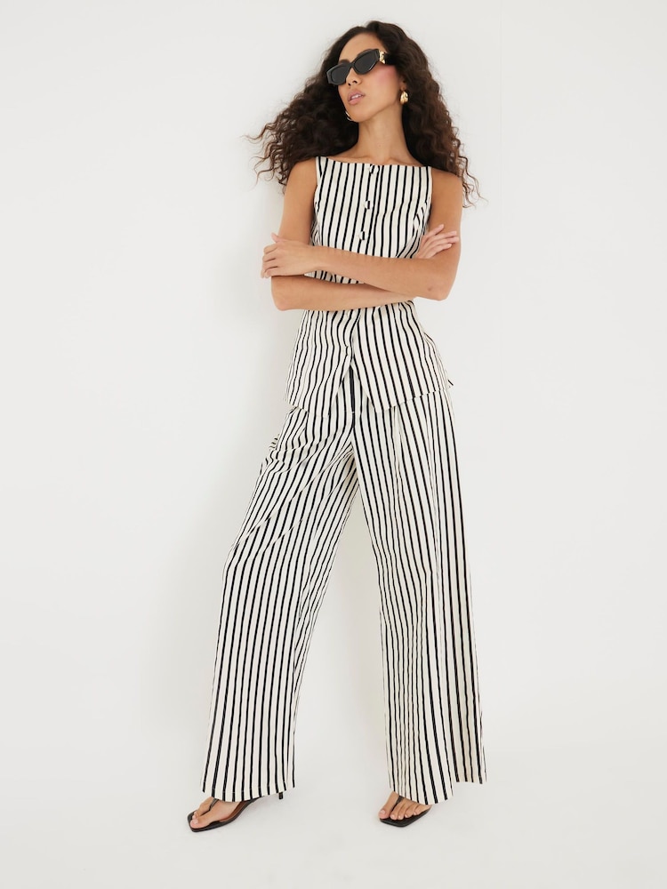River Island Cream Stripe Wide Leg Trousers - Image 1 of 4