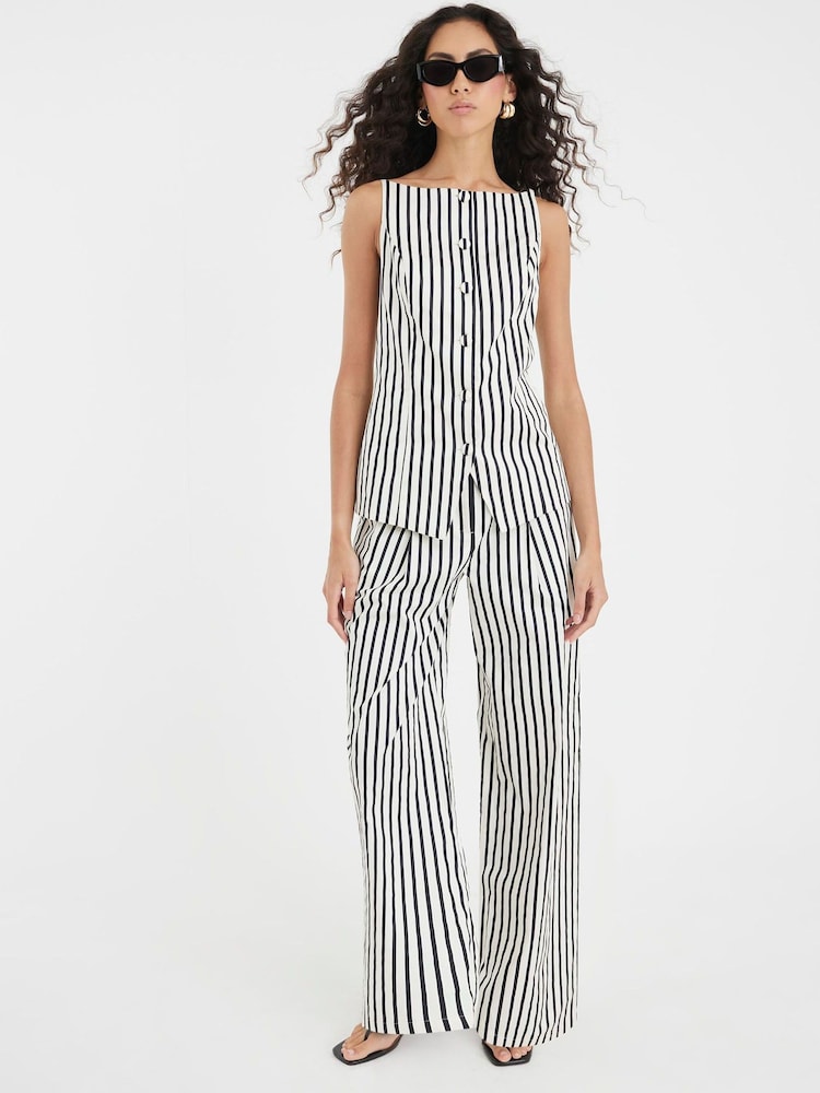River Island Cream Stripe High Neck Waistcoat - Image 2 of 4 River Island Cream Stripe High Neck Waistcoat - Image 2 of 4