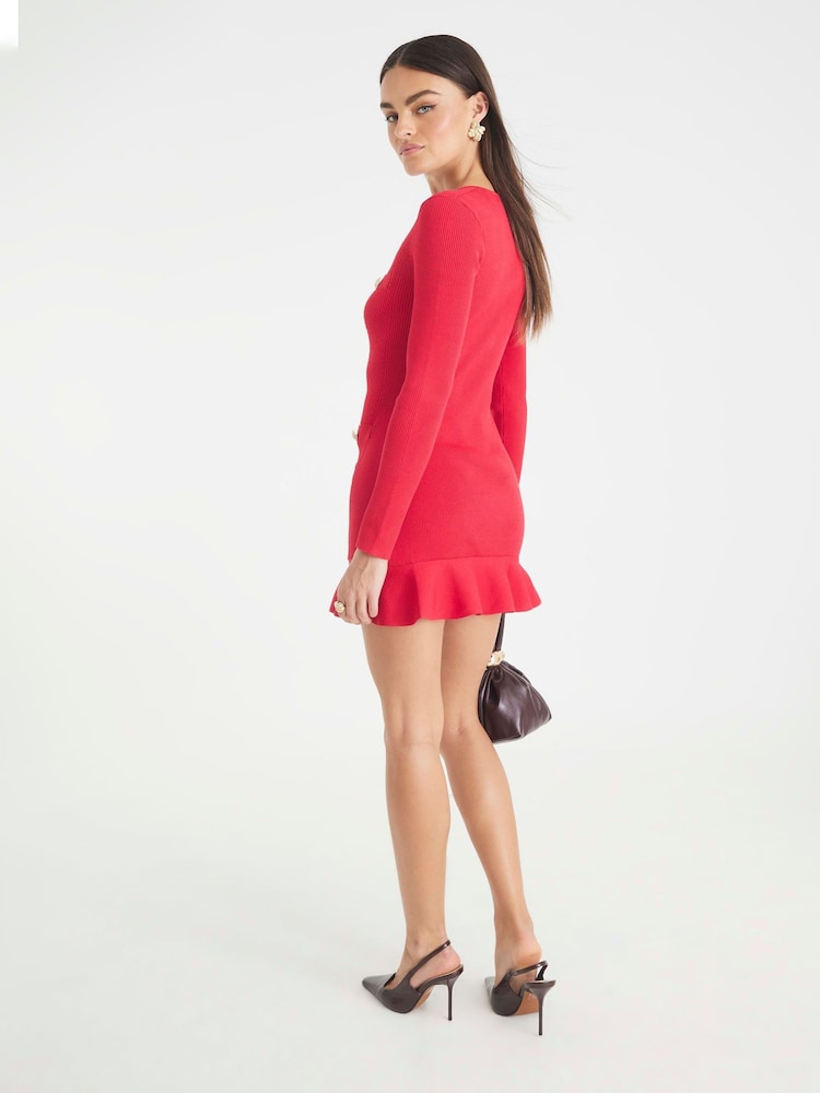 red peplum cocktail dress Long Sleeve Peplum Dress Red