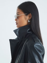 River Island Black Petite Black Boxy Biker Jacket - Image 4 of 4
