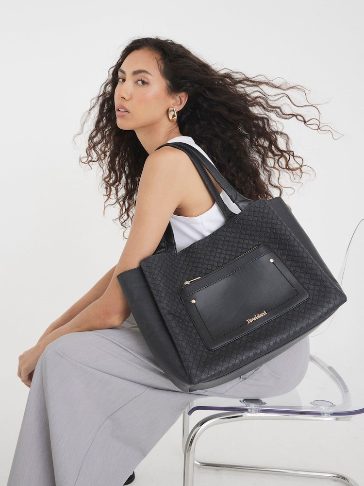 River Island Black Pocket Front Emboss Shopper Bag - Image 1 of 6 River Island Black Pocket Front Emboss Shopper Bag - Image 1 of 6