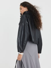 River Island Black Faux Leather Short Waterfall Jacket - Image 2 of 4