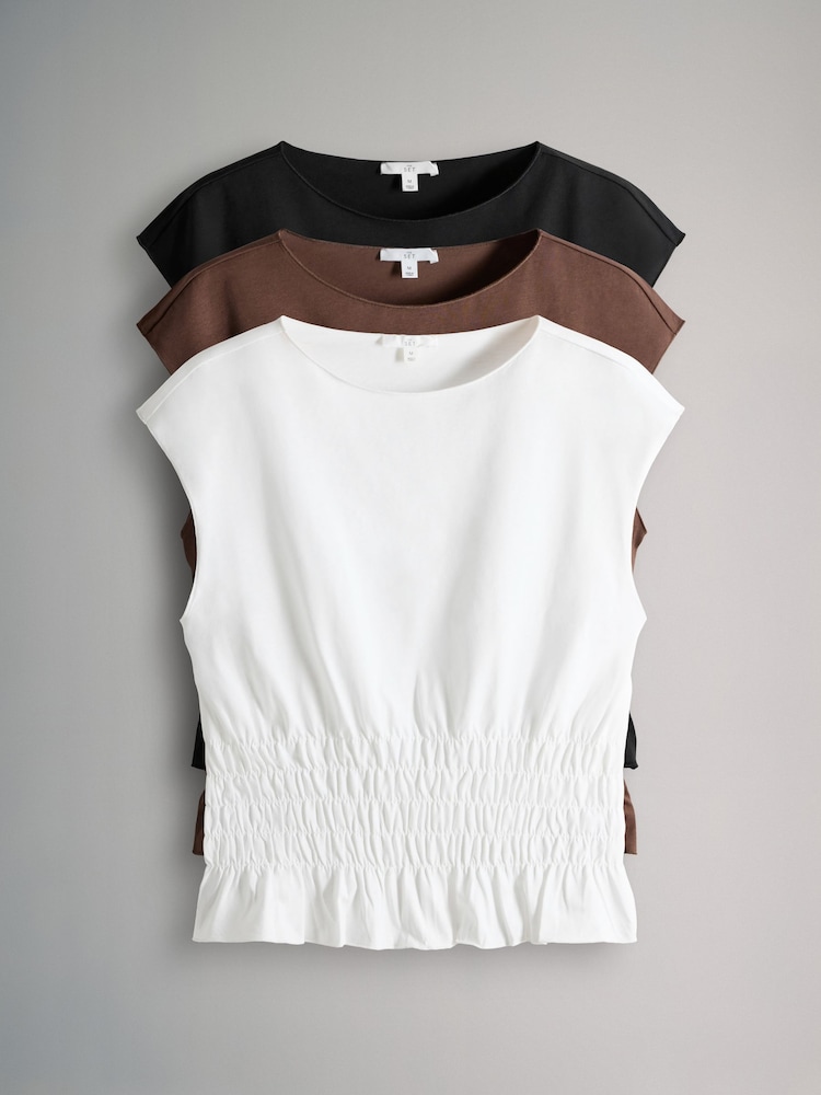 The Set Black/White/Brown 3 Pack Shirred Grown On Sleeve T-Shirts - Image 1 of 6