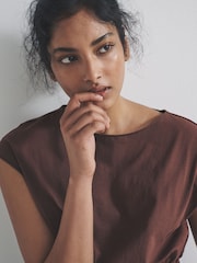 The Set Black/White/Brown 3 Pack Shirred Grown On Sleeve T-Shirts - Image 7 of 12