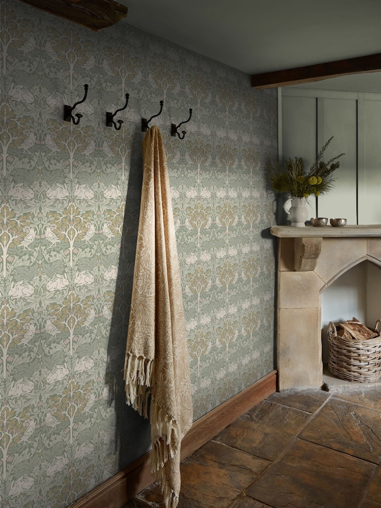 William Morris At Home Sage Brother Rabbit 10M Wallpaper - Image 2 of 5