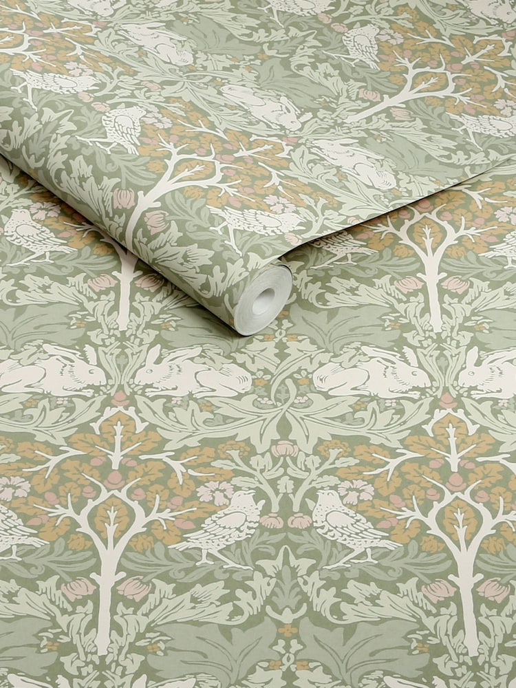 William Morris At Home Sage Brother Rabbit 10M Wallpaper - Image 5 of 5