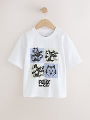 Alb - Felix Cat Short Sleeve T-Shirt (3-16yrs) - Imaginea 1 din 4