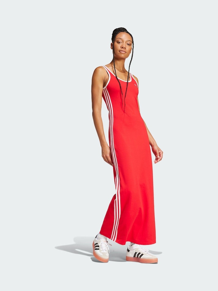 adidas Originals Red Adicolor 3-Stripes Tank Maxi Dress - Image 1 of 5