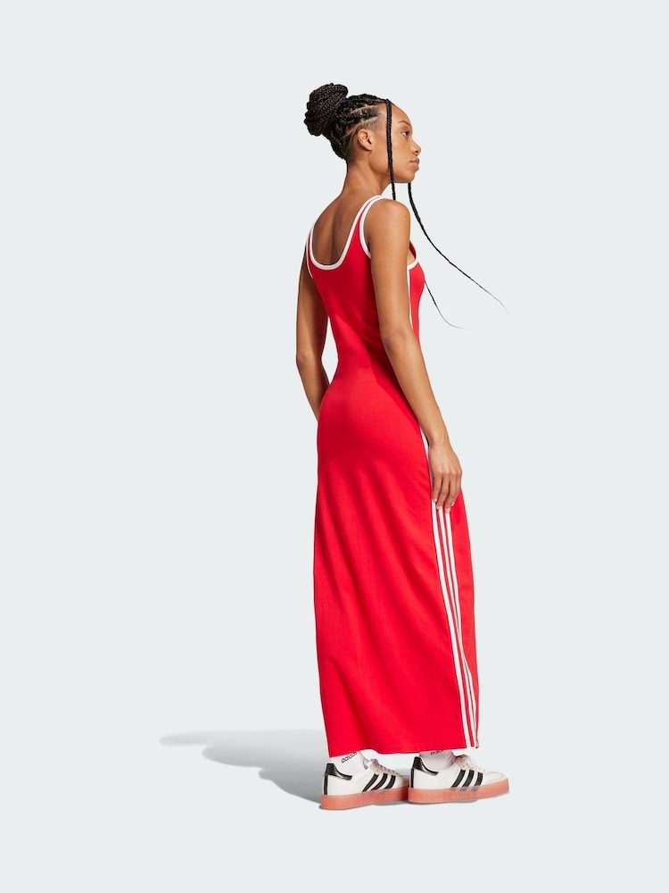 adidas Originals Red Adicolor 3-Stripes Tank Maxi Dress - Image 2 of 5