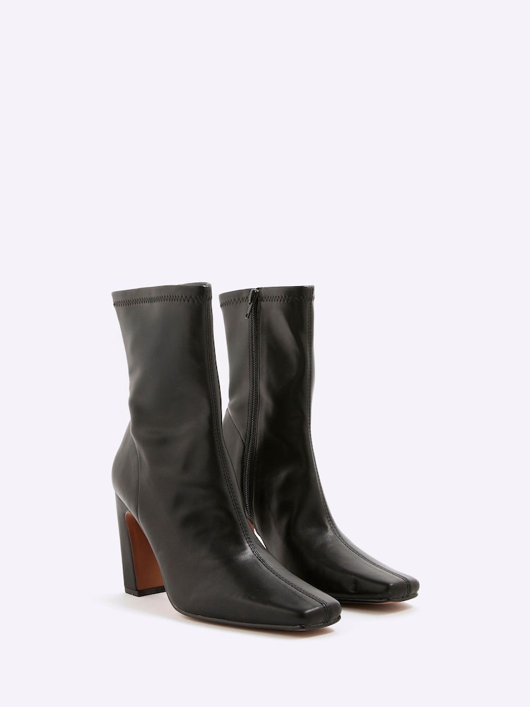 River Island Black Wide Fit Square Heel Stretch Boots - Image 2 of 6