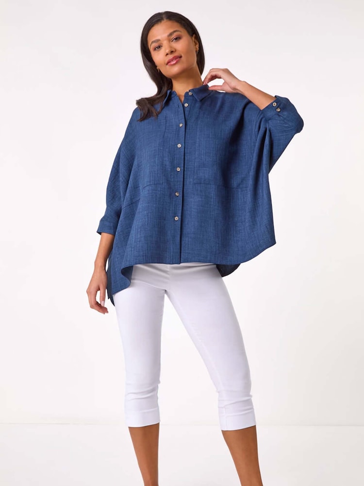 Roman Navy Blue Relaxed Boxy Shirt - Image 2 of 5 Roman Navy Blue Relaxed Boxy Shirt - Image 2 of 5
