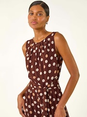 Roman Brown Spot Print Chiffon Belted Jumpsuit - Image 4 of 5