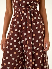 Roman Brown Spot Print Chiffon Belted Jumpsuit - Image 5 of 5