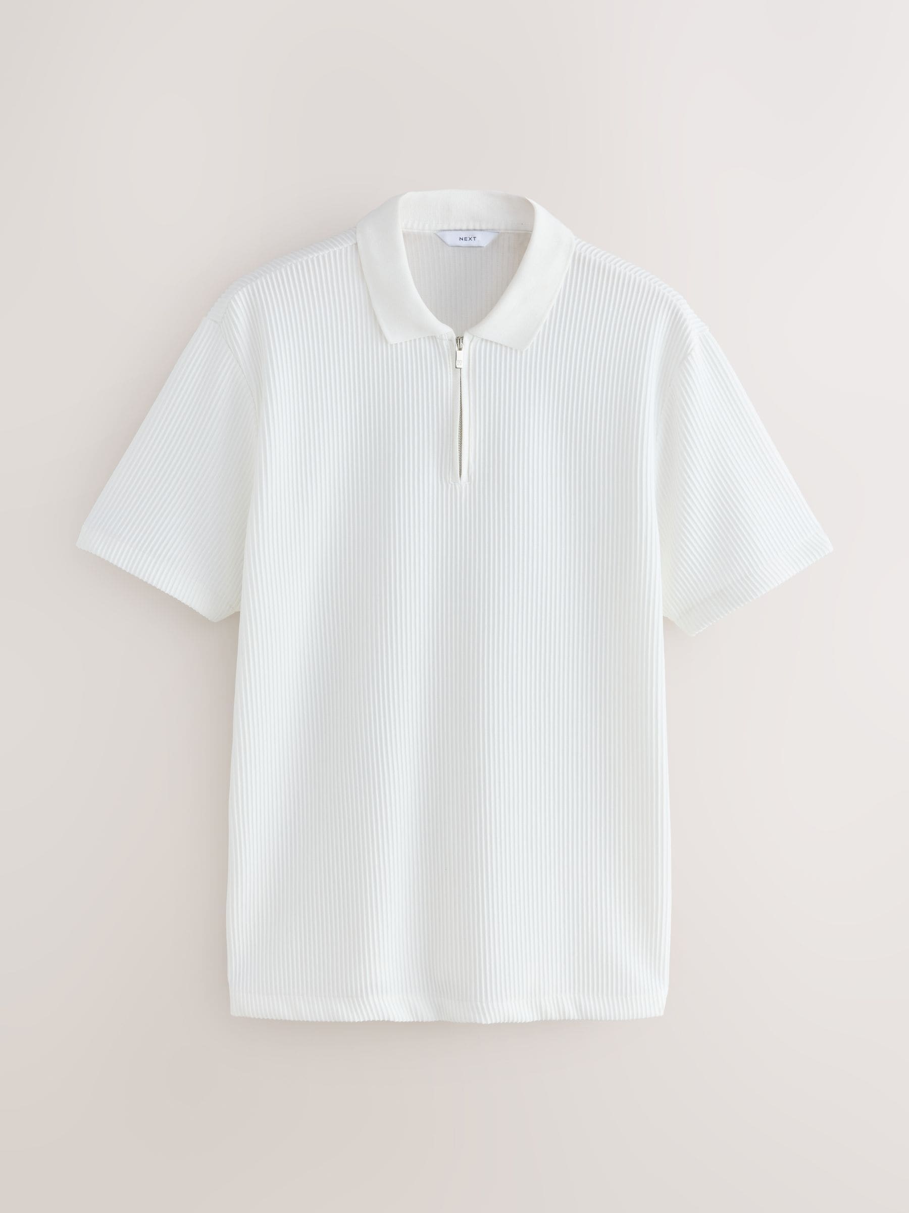 Buy Ecru White Textured Smart Zip Neck Polo Shirt from Next Canada