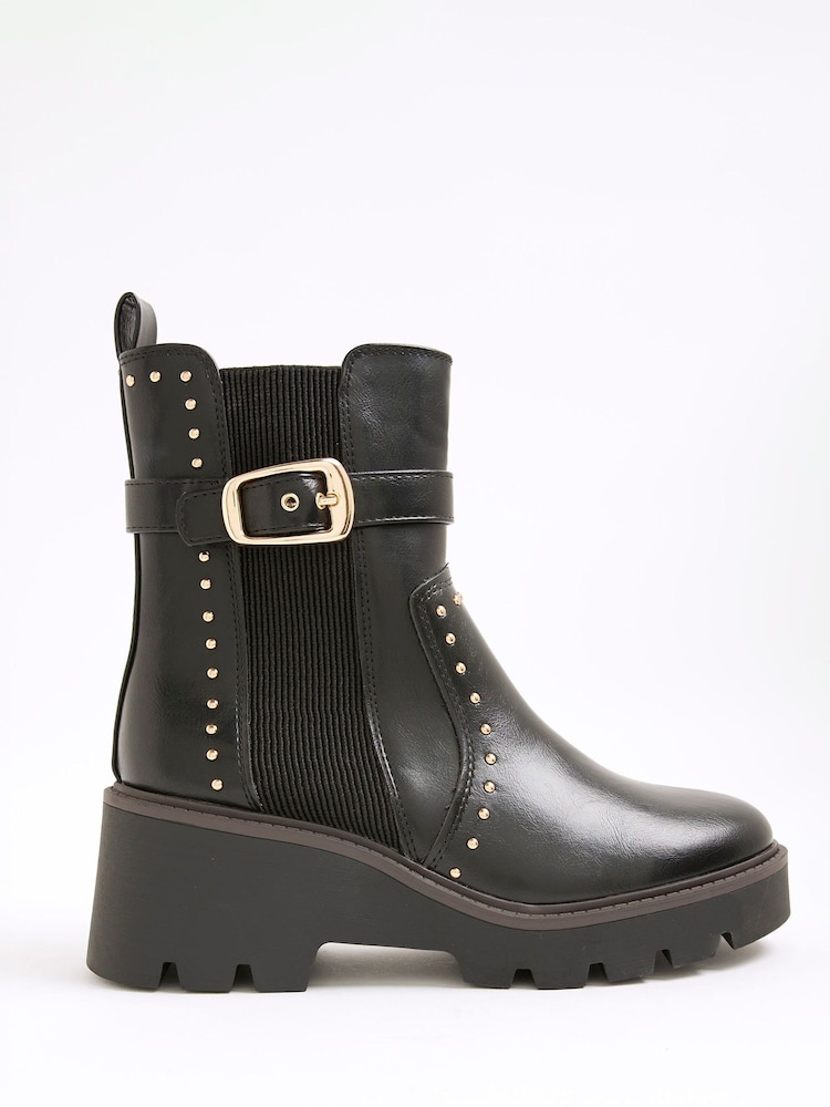 Botas de salto alto com fivela e salto largo River Island - Imagem 2 de 6