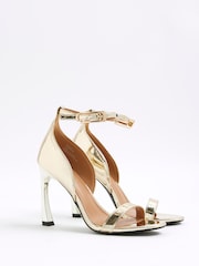 River Island Gold Wide Fit Banana Heel Sandals - Image 3 of 6