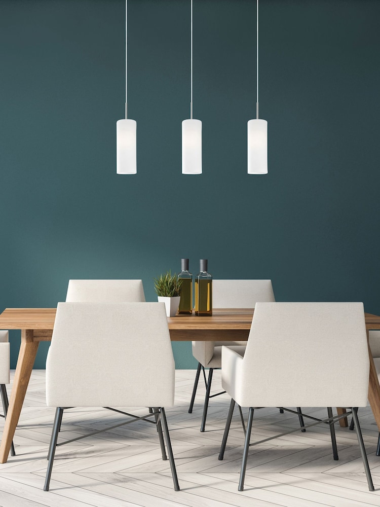Eglo White Troy 3 Glass And 3 Ceiling Pendant Lights - Image 1 of 5 Eglo White Troy 3 Glass And 3 Ceiling Pendant Lights - Image 1 of 5
