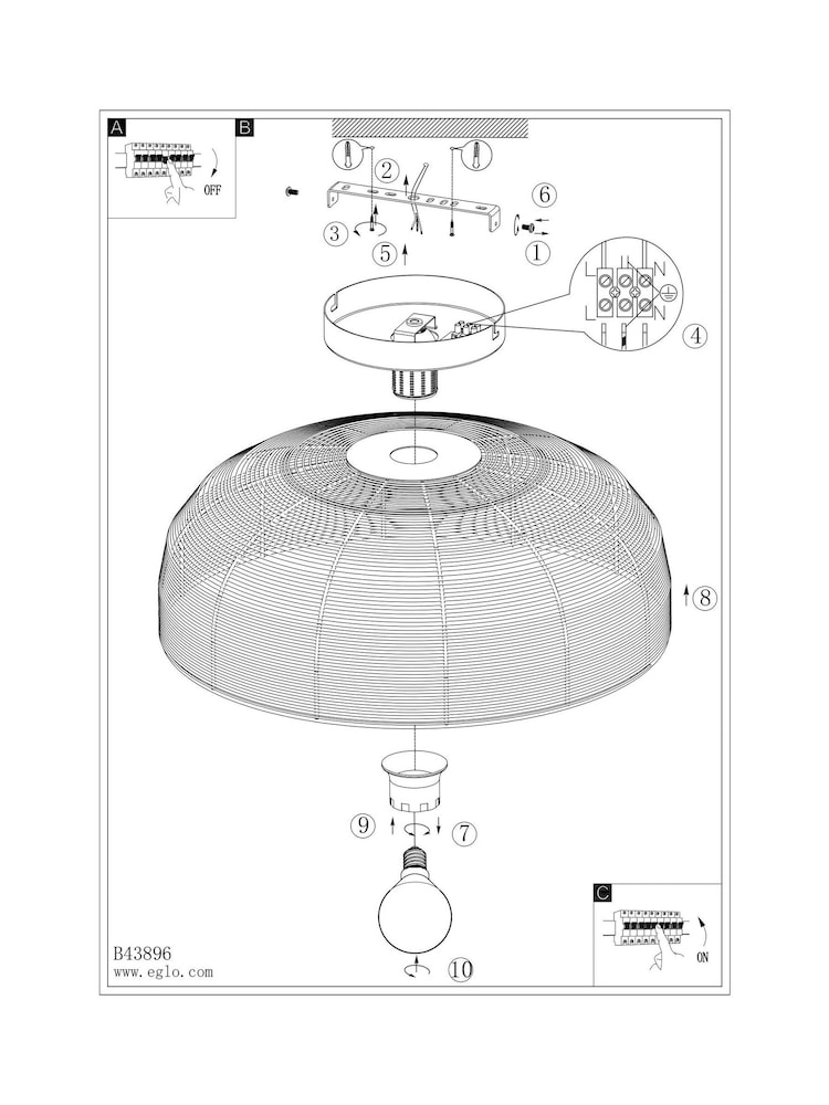 Eglo Black Rinroe Steel Wire Ceiling Light - Image 6 of 6