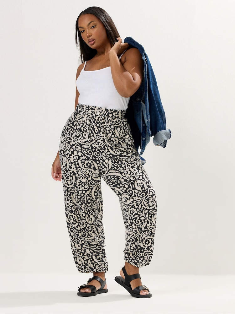 Yours Curve Black Abstract Print Trousers - Image 2 of 5