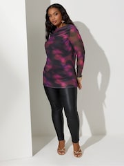 Yours Curve Purple London Blurred Cowl Mesh Top - Image 2 of 5