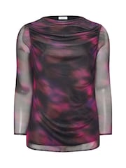 Yours Curve Purple London Blurred Cowl Mesh Top - Image 5 of 5