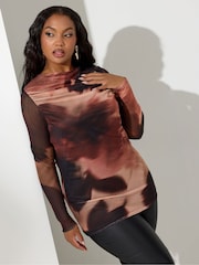 Yours Curve Natural London Blurred Cowl Mesh Top - Image 1 of 5