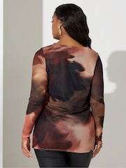 Yours Curve Natural London Blurred Cowl Mesh Top - Image 3 of 5