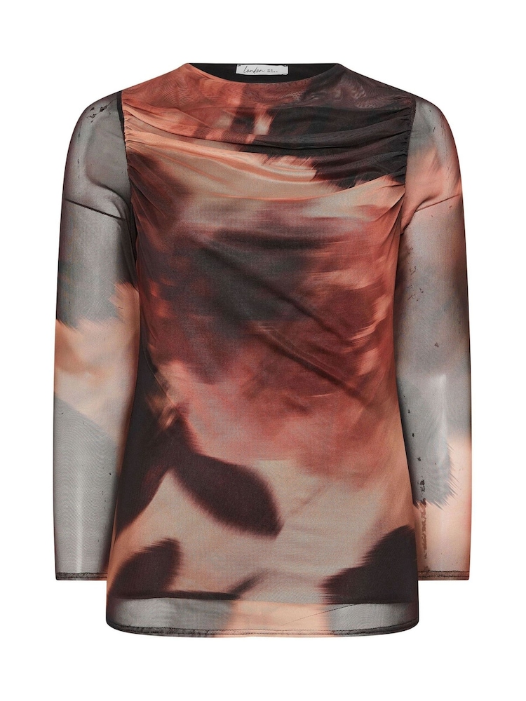 Yours Curve Natural London Blurred Cowl Mesh Top - Image 5 of 5