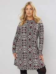 Yours Curve Brown Printed Ribbed Tunic - Image 1 of 5