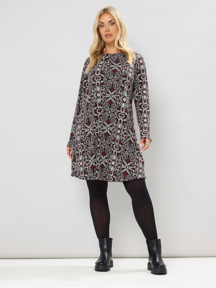 Yours Curve Brown Printed Ribbed Tunic - Image 2 of 5 Yours Curve Brown Printed Ribbed Tunic - Image 2 of 5