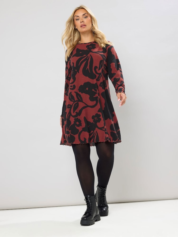 Yours Curve Red Printed Ribbed Tunic - Image 2 of 5 Yours Curve Red Printed Ribbed Tunic - Image 2 of 5