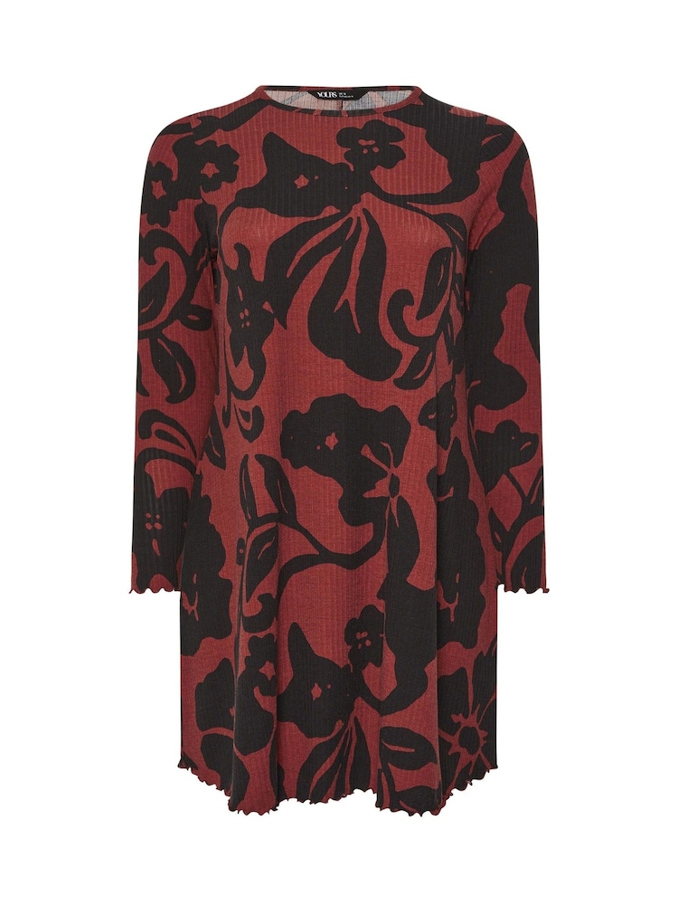 Yours Curve Red Printed Ribbed Tunic - Image 5 of 5 Yours Curve Red Printed Ribbed Tunic - Image 5 of 5