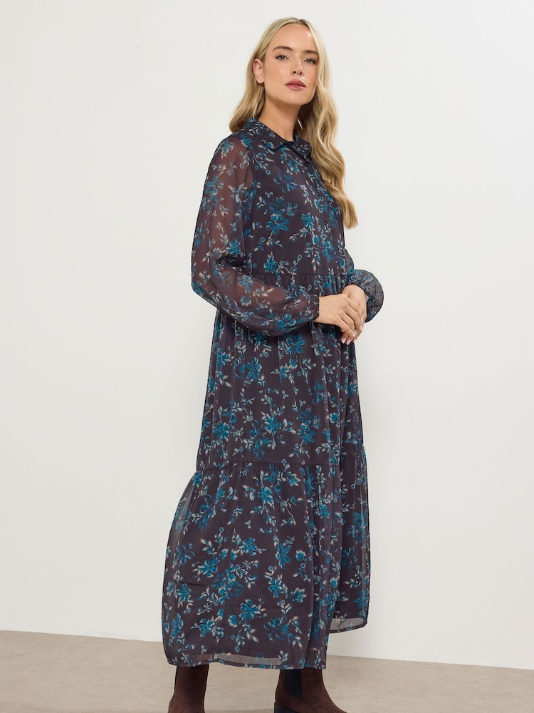 Long Tall Sally Purple Floral Print Midaxi Chiffon Dress - Image 1 of 5