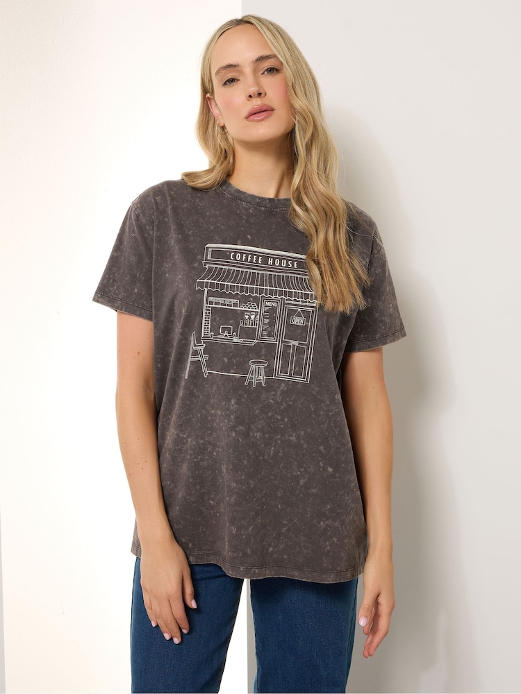 Long Tall Sally Grey Acid Wash Coffee T-Shirt - Image 1 of 7