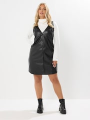 Yours Curve Black PU Pinafore Dress - Image 3 of 5