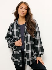 Yours Curve Black Balloon Sleeve Check Blouse - Image 1 of 6