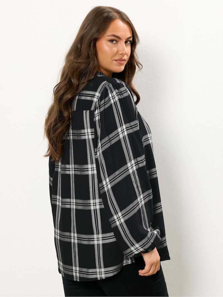 Yours Curve Black Balloon Sleeve Check Blouse - Image 2 of 6