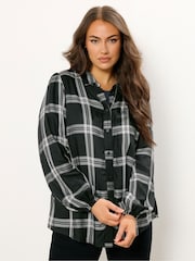 Yours Curve Black Balloon Sleeve Check Blouse - Image 3 of 6