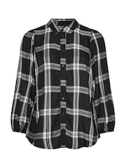 Yours Curve Black Balloon Sleeve Check Blouse - Image 6 of 6