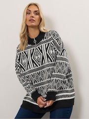 Yours Curve Black Quarter Zip Neck Fairisle Jumper - Image 2 of 6