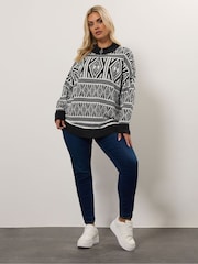Yours Curve Black Quarter Zip Neck Fairisle Jumper - Image 3 of 6