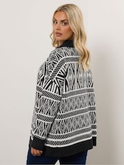 Yours Curve Black Quarter Zip Neck Fairisle Jumper - Image 4 of 6