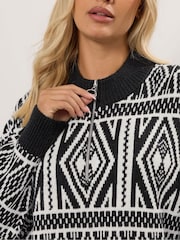 Yours Curve Black Quarter Zip Neck Fairisle Jumper - Image 5 of 6